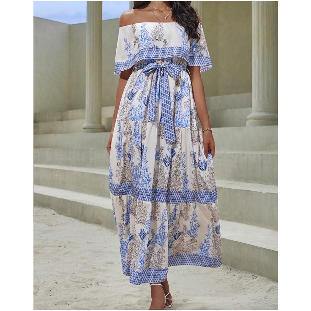 Floral Print Off Shoulder Maxi Dress - Picture 6 of 6
